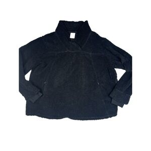Freely Women's Pullover Sherpa Sweater zip Pockets Black Size 2X